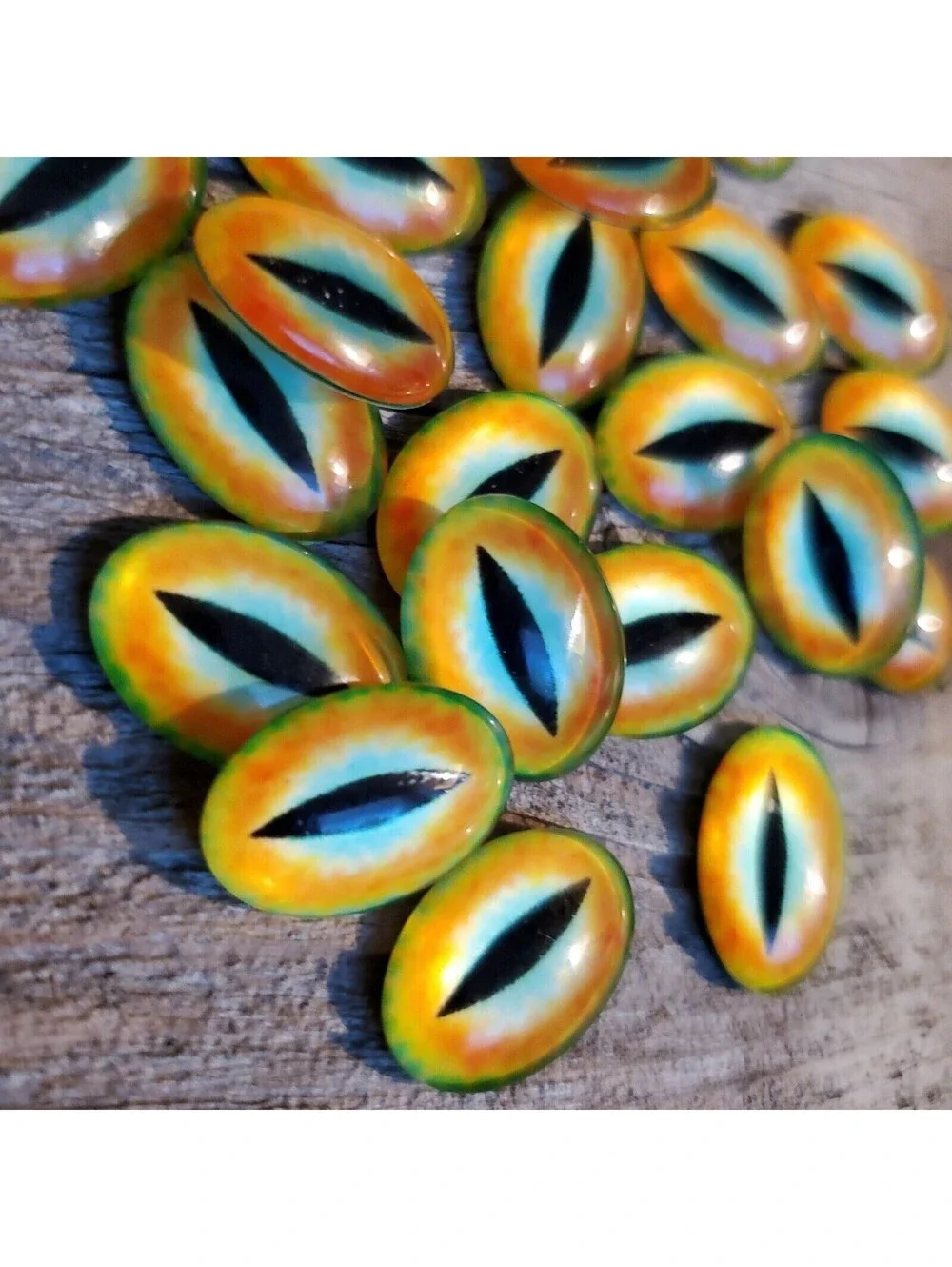 Dragon Eyes Black Orange Blue Green GoT Fan Glass Cabochons 18x13mm Oval 2 pcs